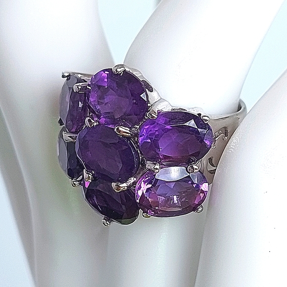 Natural Amethyst 9x7mm 14K White Gold on 925 Sterling‎ Silver Ring Size 6.75 - Picture 7 of 7